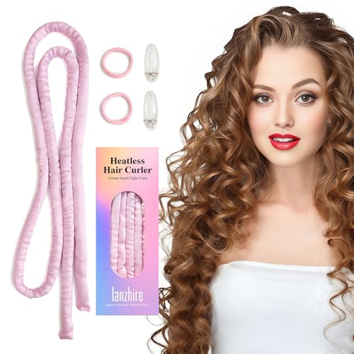 Lanzhire No Heat Curling Headband for Overnight Curls, Thin Heatless Curlers for Long and Short Hair (A-Pink) - Image 1