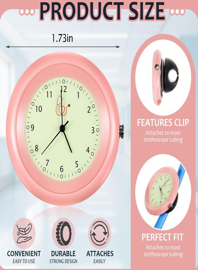 Dansydaisy Stethoscope Watch with Medical Symbols Nurse Watch Glow in the Dark Pocket Watch Clip on Nurse Stethoscope Accessories for Doctor Clinic Staff Nurses(Pink) - Image 2