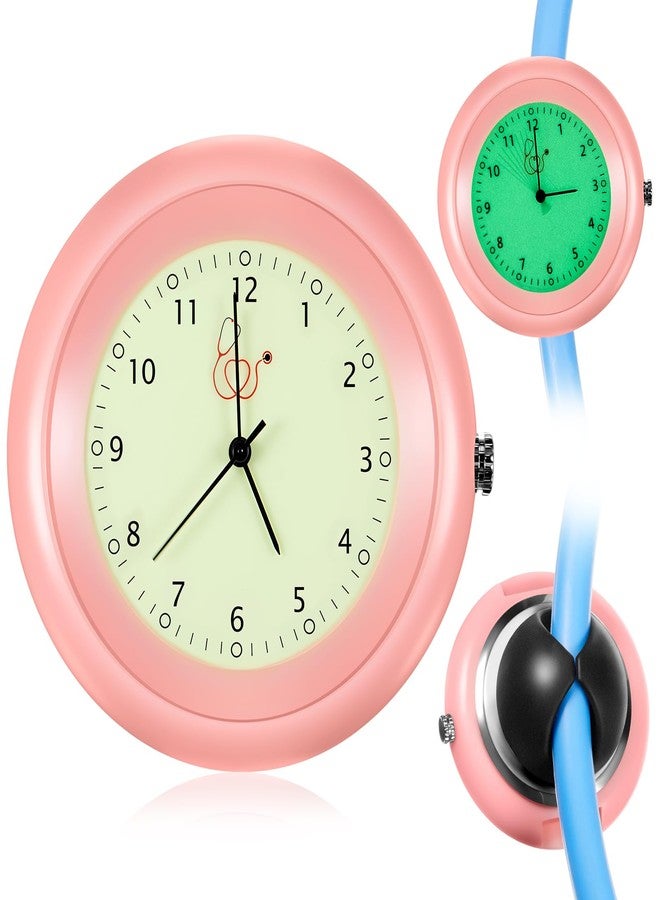 Dansydaisy Stethoscope Watch with Medical Symbols Nurse Watch Glow in the Dark Pocket Watch Clip on Nurse Stethoscope Accessories for Doctor Clinic Staff Nurses(Pink) - Image 1