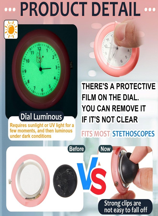 Dansydaisy Stethoscope Watch with Medical Symbols Nurse Watch Glow in the Dark Pocket Watch Clip on Nurse Stethoscope Accessories for Doctor Clinic Staff Nurses(Pink) - Image 3