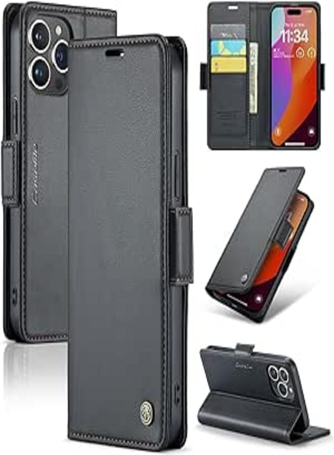 Phone Case Compatible with IPhone 15 Pro Max Case, Premium PU Leather Flip Case Cover with Card Holder Slot Compatible with IPhone 15 Pro Max (Black)