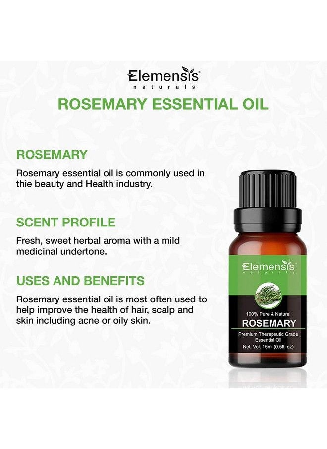 Elemensis Naturals - Pure Rosemary Essential Oil For Hair Growth Good Vibes Face & Skin Natural Therapeutic Grade Rosemary Oil 15Ml - Image 1