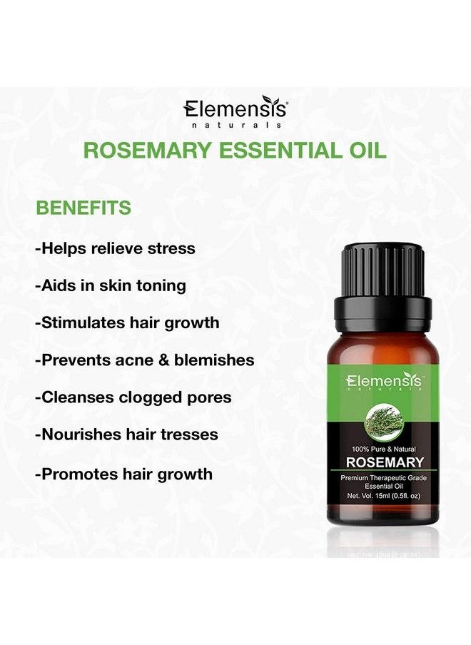 Elemensis Naturals - Pure Rosemary Essential Oil For Hair Growth Good Vibes Face & Skin Natural Therapeutic Grade Rosemary Oil 15Ml - Image 1