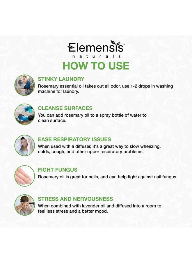 Elemensis Naturals - Pure Rosemary Essential Oil For Hair Growth Good Vibes Face & Skin Natural Therapeutic Grade Rosemary Oil 15Ml - Image 1