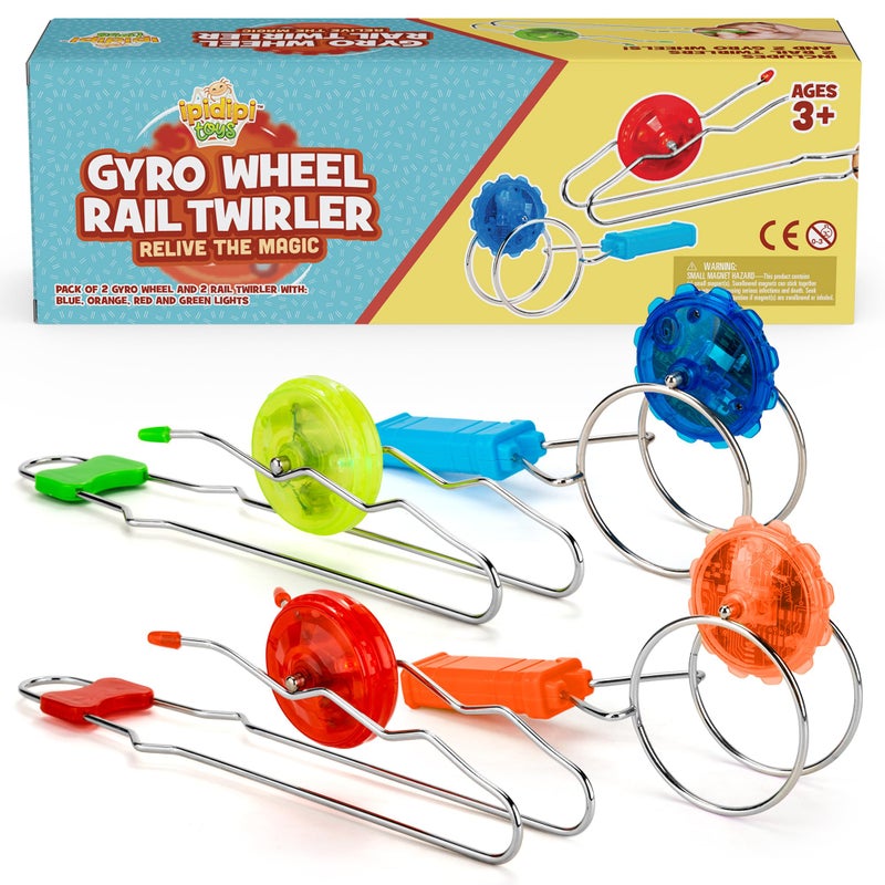 IPIDIPI TOYS Retro Magic Rail Gyro Wheel Twirlers 4Pack 2 Rail Twirlers 2 Gyro Wheels Light Up Magnetic Spinning Toys Classic Vintage Fidget Toys Party Favors Easter Basket Stuffers for Kids - Image 3