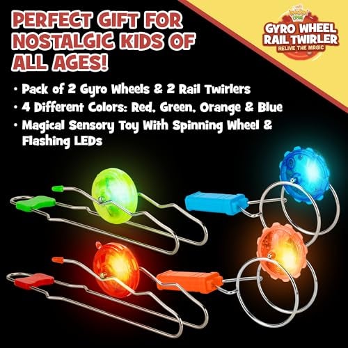 IPIDIPI TOYS Retro Magic Rail Gyro Wheel Twirlers 4Pack 2 Rail Twirlers 2 Gyro Wheels Light Up Magnetic Spinning Toys Classic Vintage Fidget Toys Party Favors Easter Basket Stuffers for Kids - Image 5