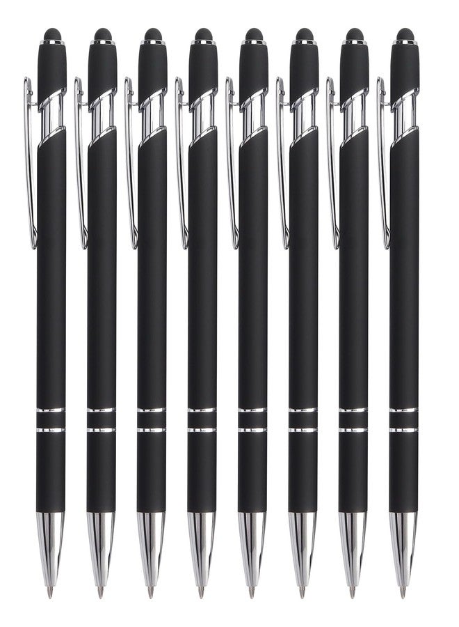 Bribobo 8 Pack Black Ballpoint Pen 2-in-1 Stylus - Retractable Metal Pen With Stylus Tip for Touch Screens, 1.0 mm Black Ink - Image 1