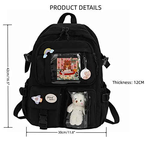 Xfopz XForce Plaza Cute Backpacks Waterproof Multi-Pocket Nylon School Laptop Backpack For Student Female Girls Kawaii Laptop School Bag (Green) (Medium Size) - Image 3