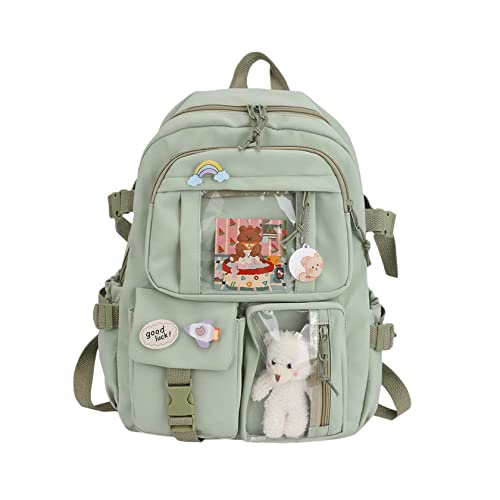 Xfopz XForce Plaza Cute Backpacks Waterproof Multi-Pocket Nylon School Laptop Backpack For Student Female Girls Kawaii Laptop School Bag (Green) (Medium Size) - Image 1