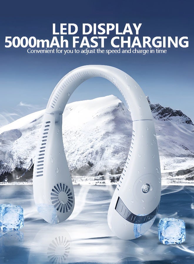 UNUNS 3 Speeds Portable Neck Fan,5000mAH Foldable Fan,USB Rechargeable Bladeless Personal Fans,Wearable Portable Fan for Travel, Leafless Headphone Design Personal Cooling Neck Fan - Image 2