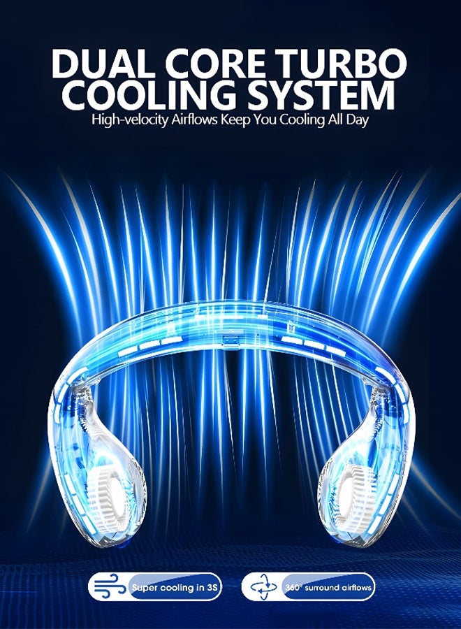 UNUNS 3 Speeds Portable Neck Fan,5000mAH Foldable Fan,USB Rechargeable Bladeless Personal Fans,Wearable Portable Fan for Travel, Leafless Headphone Design Personal Cooling Neck Fan - Image 3