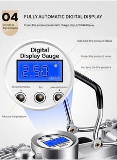 WEMART Heavy Duty Double Cylinder Tire Inflator, Portable Air Compressor for Car, 150 PSI Tyre Air Pump with LED Light, Digital Pressure Gauge - Ideal for SUV, Off-Road, Truck (Double Cylinder-30MM)  - Image 5