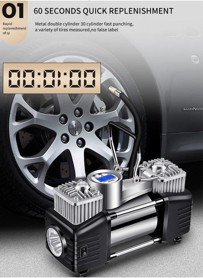 WEMART Heavy Duty Double Cylinder Tire Inflator, Portable Air Compressor for Car, 150 PSI Tyre Air Pump with LED Light, Digital Pressure Gauge - Ideal for SUV, Off-Road, Truck (Double Cylinder-30MM)  - Image 2