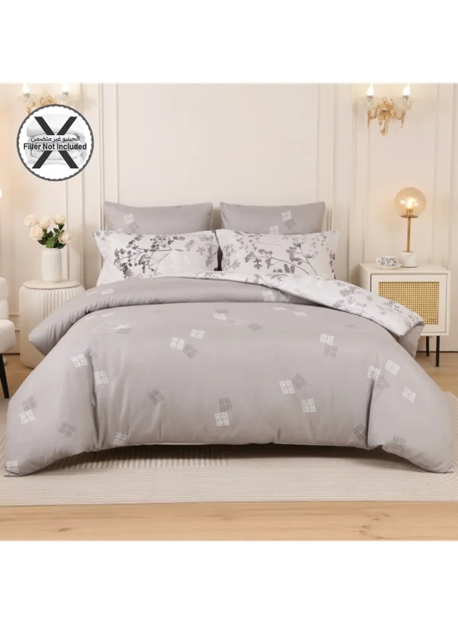 Donetella Printed Duvet Set, Queen Size Fits 180x200 cm - 4-Pcs Bed Set, Brushed Microfiber Fabric - 1 Duvet Cover, 1 Fitted Sheet, 1 Pillow Shams, 1 Pillowcases (Filler Not Included)