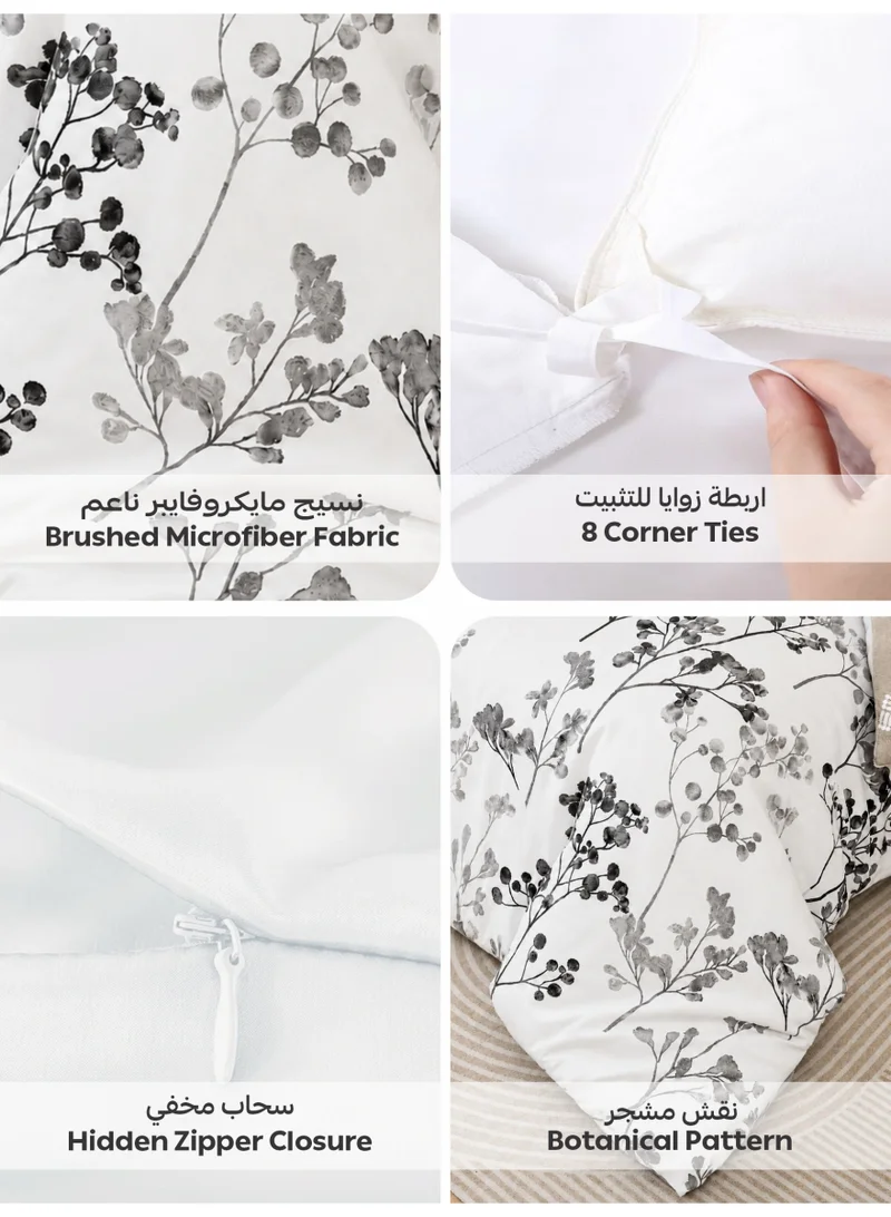 Donetella QUEEN (180x200 cm) Printed Duvet Set, Queen Size Fits 180x200 cm - 4-Pcs Bed Set, Brushed Microfiber Fabric - 1 Duvet Cover, 1 Fitted Sheet, 1 Pillow Shams, 1 Pillowcases (Filler Not Included)  | Best Price UAE