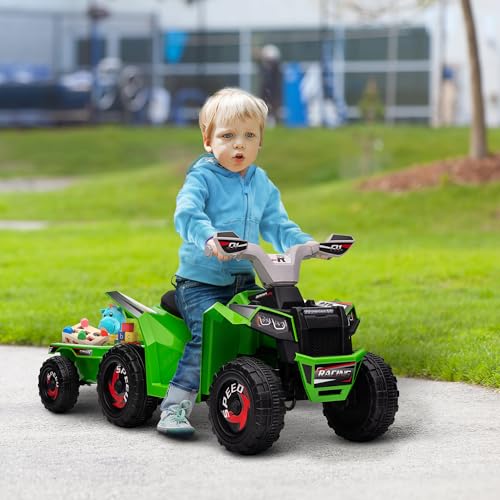 Aosom Kids ATV Quad Car with Back Trailer 6V Electric Ride On Car with Forward Backward Function WearResistant Wheels Ride on Toy for Toddlers Ages 1836 Months Green - Image 5