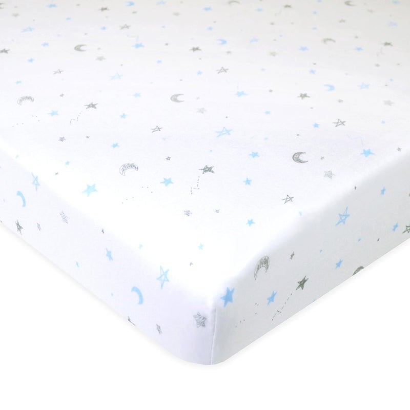 American Baby Company American Baby Company 100 Natural Cotton Fitted Mini Crib Sheet 38 x 24 Soft Breathable Small Nesting Portable Crib Sheet Fits Pack N Play Mattresses Blue Stars and Moons for Boys Girls 