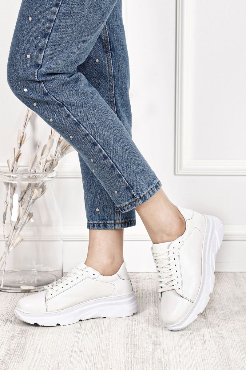 Gönderi(r) Gön Genuine Leather Round Toe Wedge Sole Lace-Up Women's Sneaker 24166  - Image 2