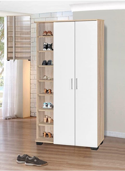 Doors Wooden Shoe Cabinet With 8 External Shelves