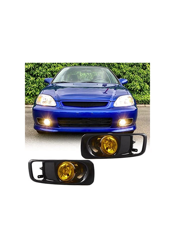 WEZEMLIGHT Fog Lights Assembly Compatible With Honda Civic 1999 2000 With H3 12V 55W Switch And Wiring Kit Yellow Lens - Image 1