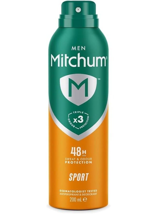 Mitchum Men Triple Odor Defense 48HR Protection Aerosol Deodorant & Anti- Perspirant Sport 200 ml