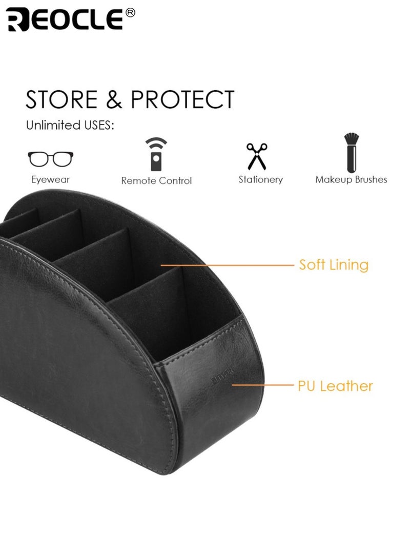 REOCLE Remote Control Holder with 5 Compartments and Faux Leather Design TV Remote Caddy with Independent Storage for Living Room Home Organization - Image 2