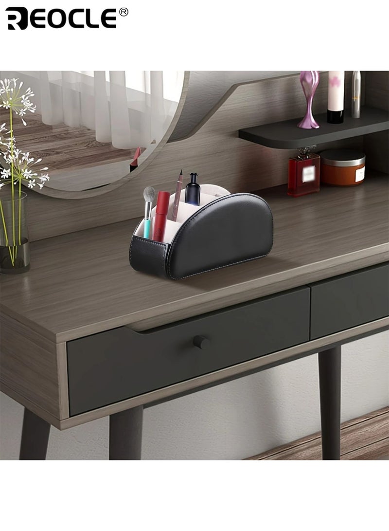 REOCLE Remote Control Holder with 5 Compartments and Faux Leather Design TV Remote Caddy with Independent Storage for Living Room Home Organization - Image 3