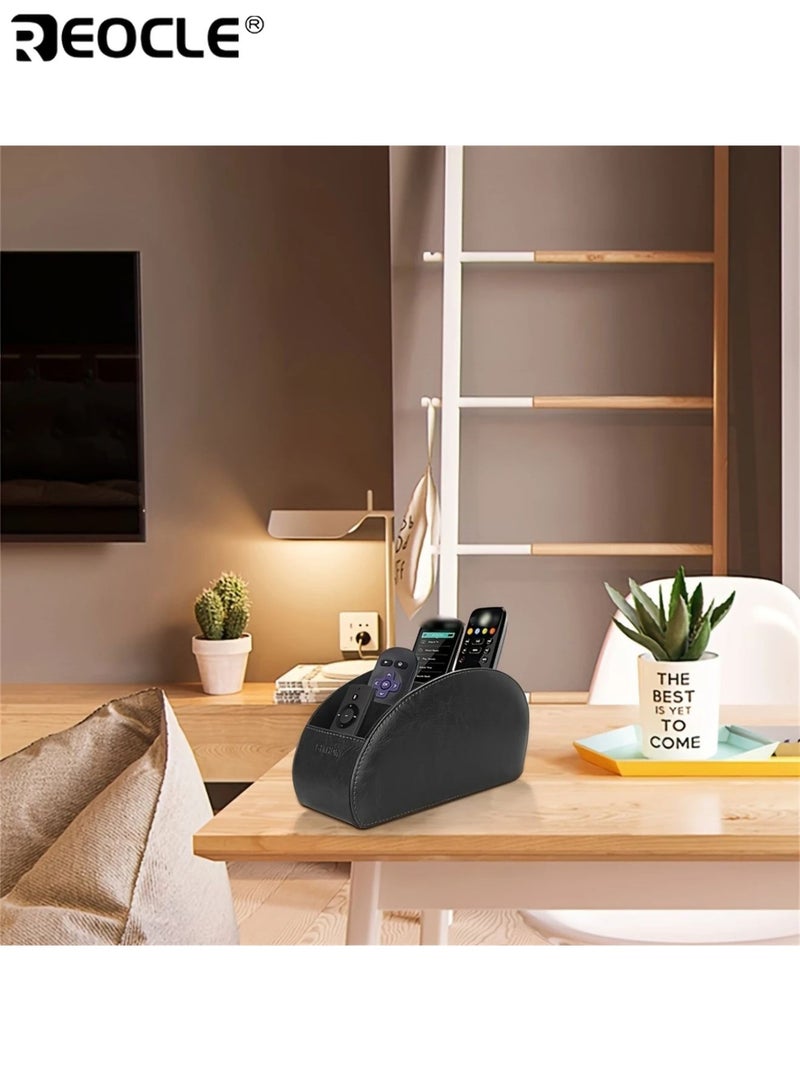 REOCLE Remote Control Holder with 5 Compartments and Faux Leather Design TV Remote Caddy with Independent Storage for Living Room Home Organization - Image 4