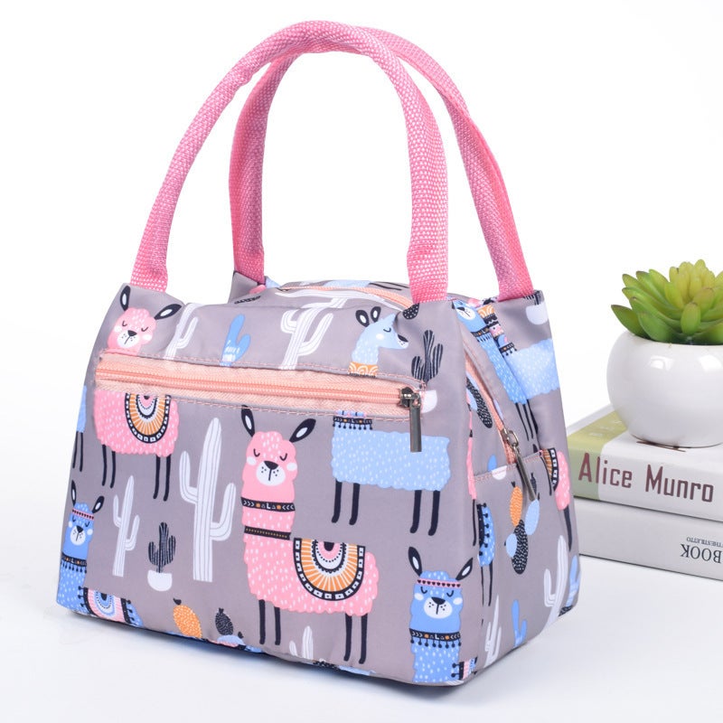 Printed zipper portable thermal bag womens cartoon waterproof handbag with aluminum foil thermal lunch lunch bag Alpaca 