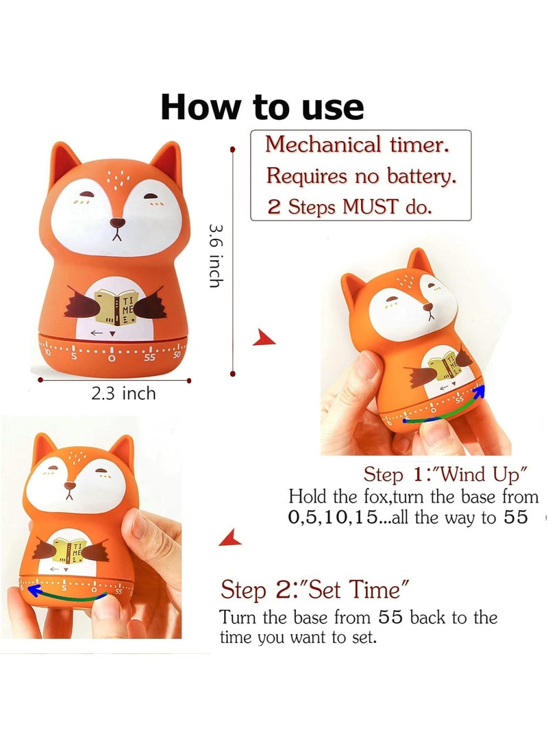 Mechanical Kitchen Timer Cute Animal Wind Up 60 Minutes Manual Countdown for Kids Classroom Home Study and Cooking - Image 2