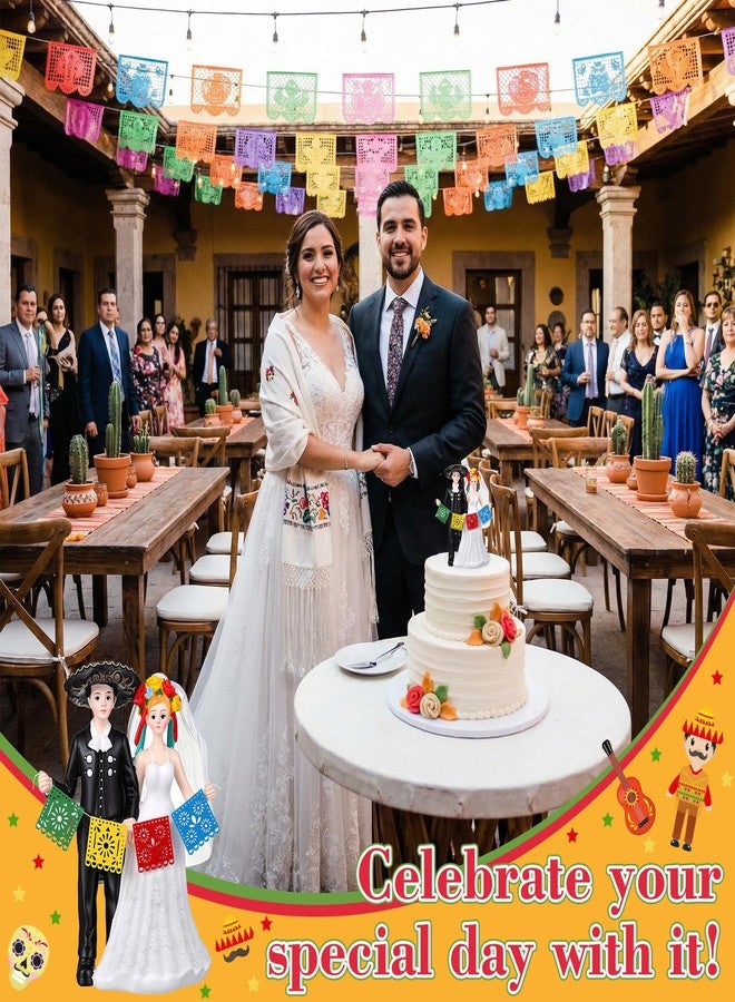 تماثيل العروس والعريس المصنوعة من الراتنج لتزيين كعكة الزفاف المكسيكية من نوفابرايت، زينة زفاف مكسيكية خالدة للسيد والسيدة، مناسبة للكعكة وتذكار ذكرى الزواج - Image 3