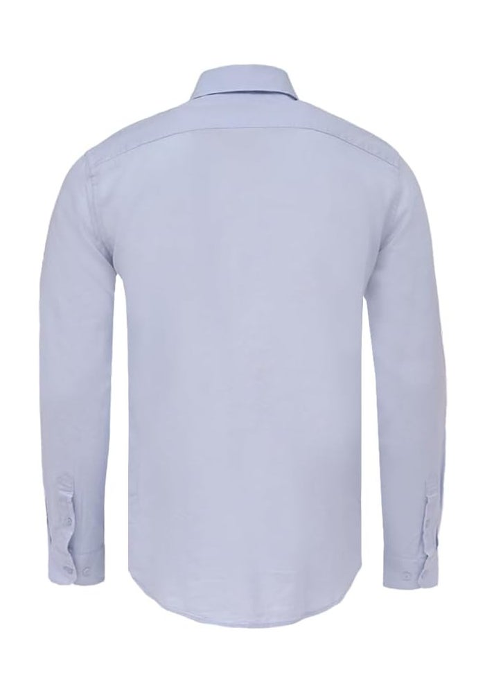 CEDRO قميص طويل الأكمام من كتان/قطن مختلط باللون الأزرق الفاتح للرجال من سيدرو - Image 2