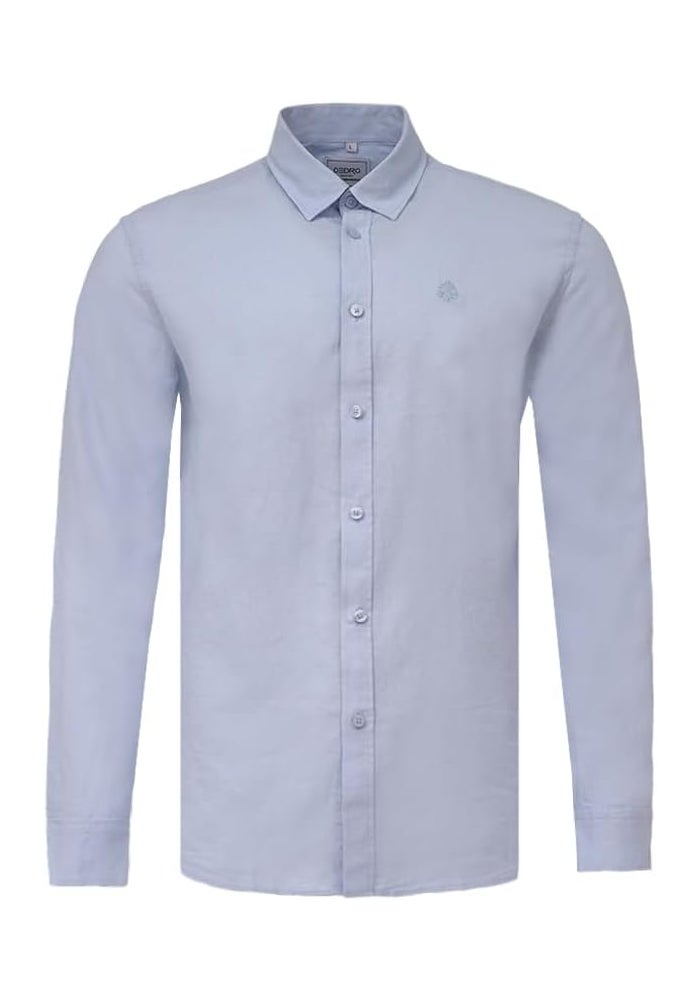 CEDRO قميص طويل الأكمام من كتان/قطن مختلط باللون الأزرق الفاتح للرجال من سيدرو - Image 1