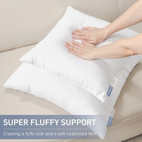 Leeden 18x18 Pillow Inserts Pack of 2, 18 Inch Throw Pillow Inserts, Soft Fluffy Decorative Square Throw Pillows for Couch, Sofa, Bed, and Home Decor White Pillows - Image 2