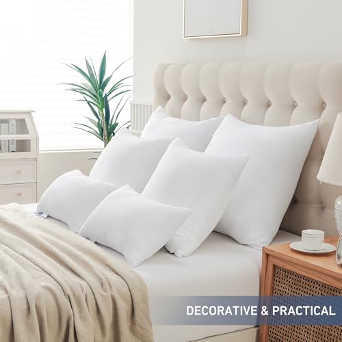 Leeden 18x18 Pillow Inserts Pack of 2, 18 Inch Throw Pillow Inserts, Soft Fluffy Decorative Square Throw Pillows for Couch, Sofa, Bed, and Home Decor White Pillows - Image 5