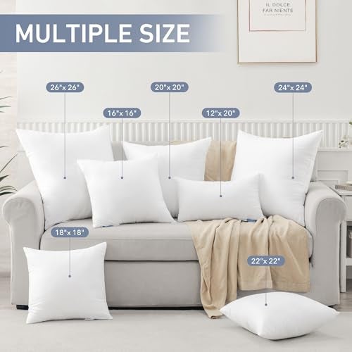 Leeden 18x18 Pillow Inserts Pack of 2, 18 Inch Throw Pillow Inserts, Soft Fluffy Decorative Square Throw Pillows for Couch, Sofa, Bed, and Home Decor White Pillows - Image 4