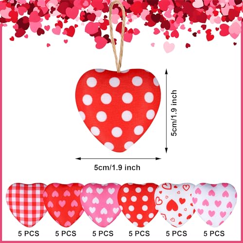 Maniaacer 30 Pieces Fabric Heart Hanging Ornaments Valentines Heart Shaped Ornaments Red Pink Hearts Fabric Hanging Decorations for Valentine's Day Tree Wedding Party DIY Crafts - Image 2