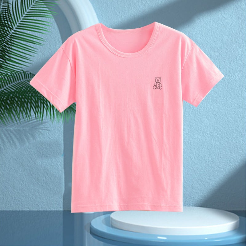 Boys Pajamas Childrens Summer Pure Cotton Short-sleeved Shorts Girls Thin Home Clothes suit Big Childrens Boys Air-conditioning Clothes Xi-pure cotton short sleeve) pink bear 