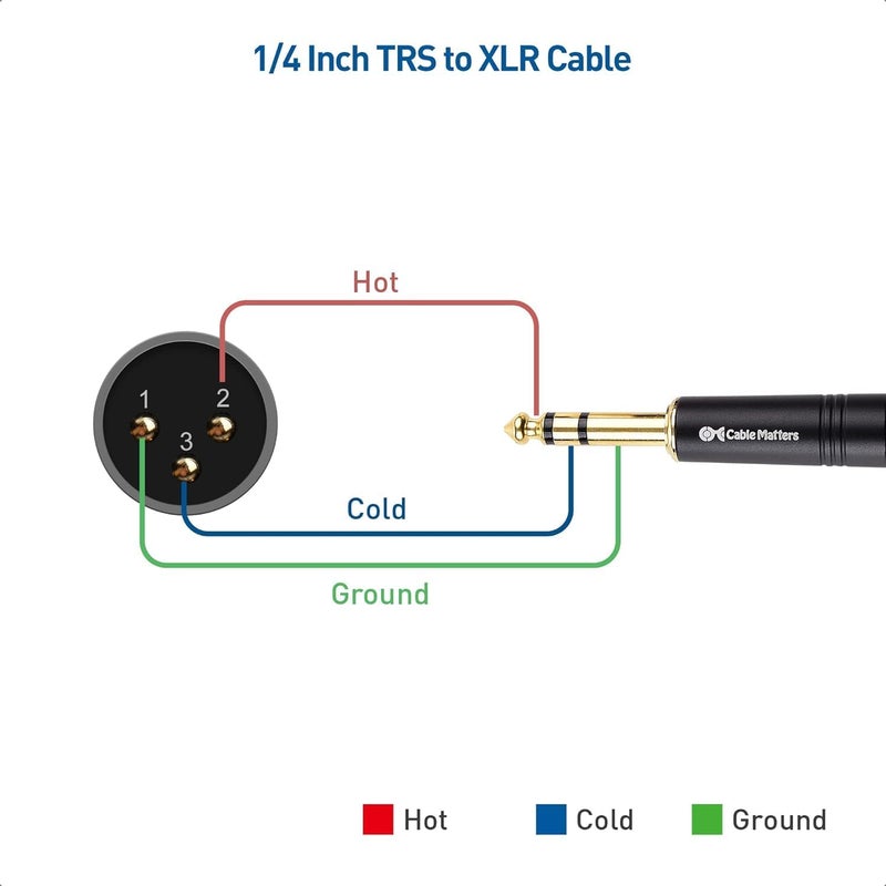 Cable Matters كابل ماذرز 6.35 مم (1/4 بوصة) TRS إلى كابل XLR بطول 15 قدم ذكر إلى ذكر (كابل XLR إلى TRS، كابل XLR إلى 1/4، كابل 1/4 إلى XLR) - Image 2