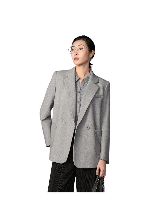 Yanyee Gray Lightweight Commuter Blazer For Women Autumn Loose Professional Small Suit Jacket Gray L - Image 3