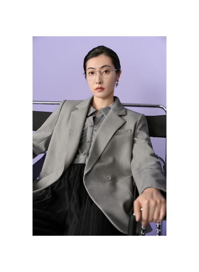 Yanyee Gray Lightweight Commuter Blazer For Women Autumn Loose Professional Small Suit Jacket Gray L - Image 2