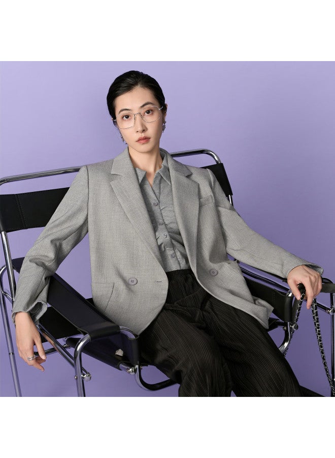 Yanyee Gray Lightweight Commuter Blazer For Women Autumn Loose Professional Small Suit Jacket Gray L - Image 1