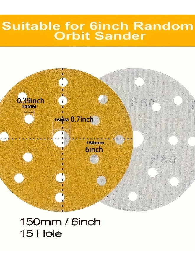 60pcs 60 Grit Sandpaper 150mm 6 Inch 15 Holes For Orbital Sanders And Oscillating Tools - Image 4