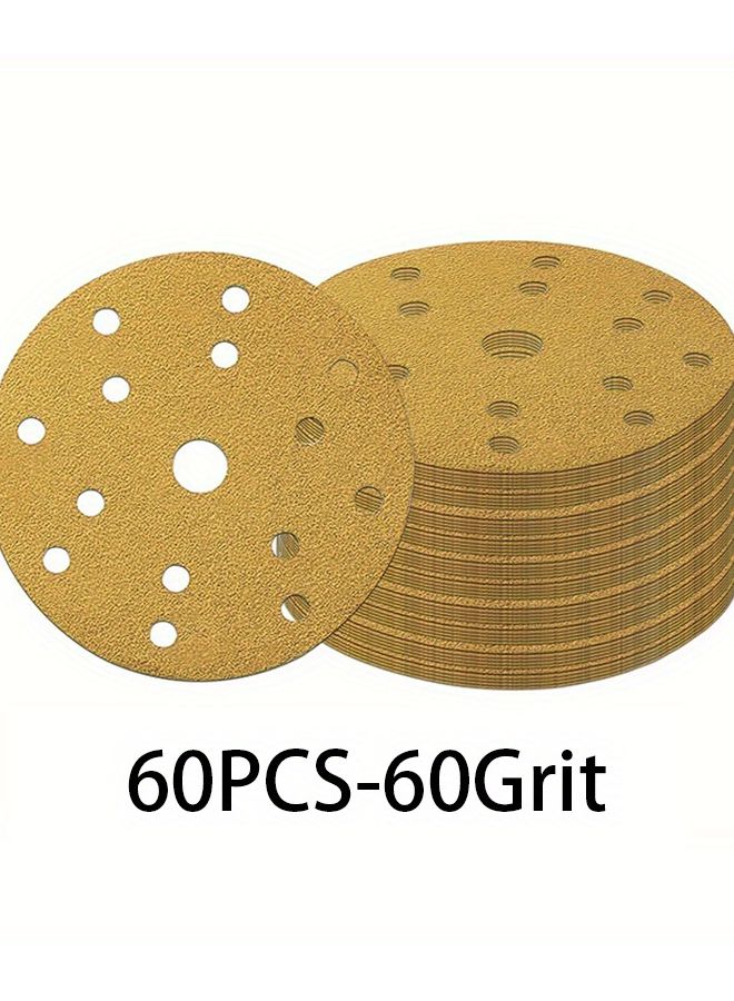 60pcs 60 Grit Sandpaper 150mm 6 Inch 15 Holes For Orbital Sanders And Oscillating Tools - Image 1