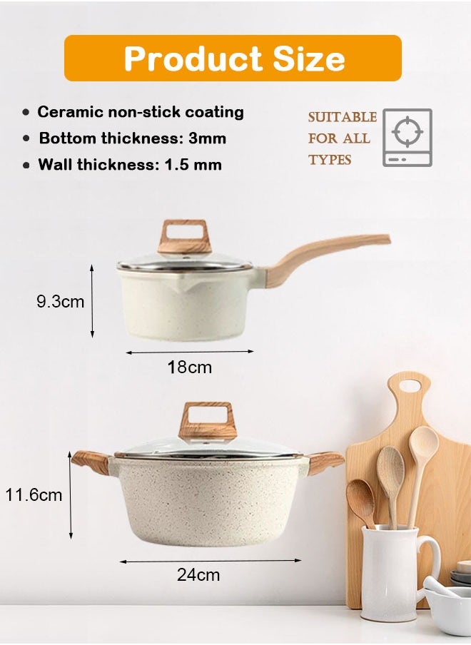 X spring - 8-Piece Granite Nonstick Cookware Set, 18cm Milk Pan + 24cm Stockpot + 20-24-28cm Frying Pans with Lids, Induction-Compatible, PFOA-Free (White) - Image 1