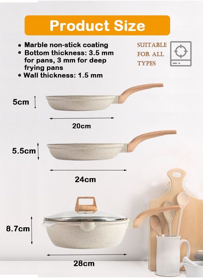 X spring - 8-Piece Granite Nonstick Cookware Set, 18cm Milk Pan + 24cm Stockpot + 20-24-28cm Frying Pans with Lids, Induction-Compatible, PFOA-Free (White) - Image 1