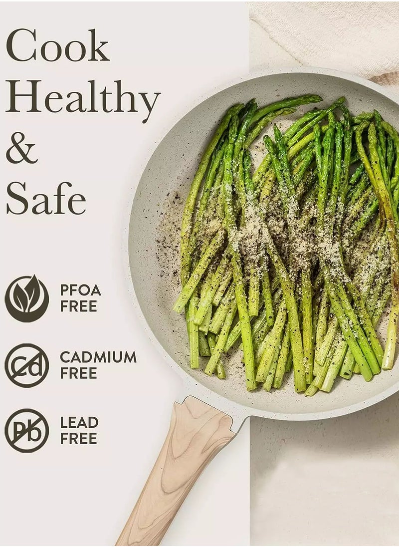 X spring - 8-Piece Granite Nonstick Cookware Set, 18cm Milk Pan + 24cm Stockpot + 20-24-28cm Frying Pans with Lids, Induction-Compatible, PFOA-Free (White) - Image 1