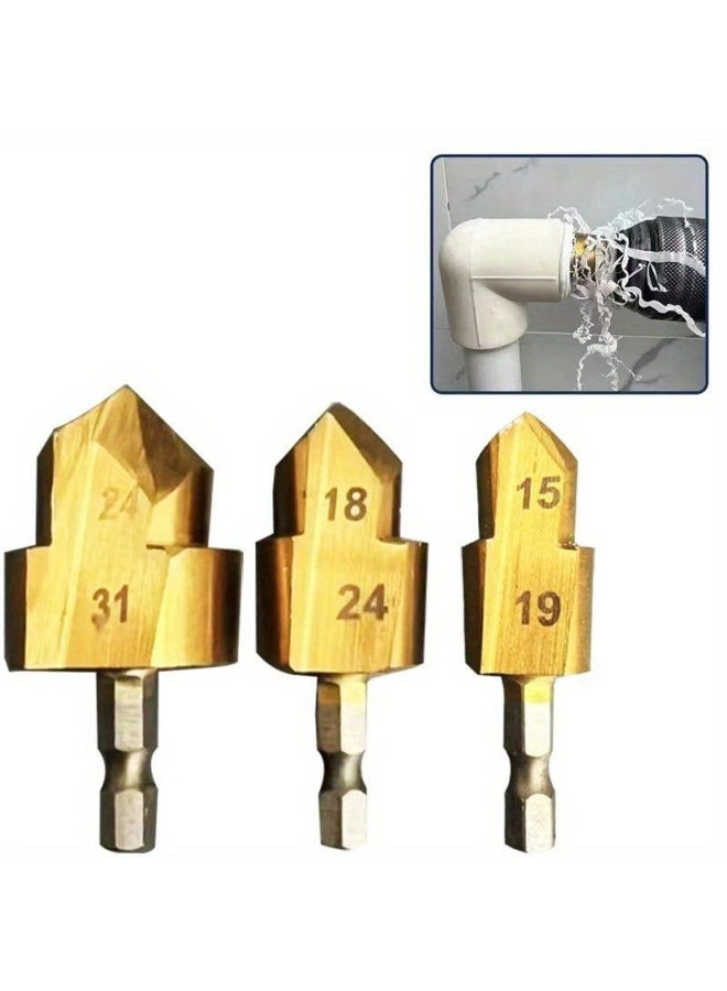 3Pcs PPR Lifting, Stepped Drill Bit, Hexagon Shank Water Pipe Connection Tool 20/25/32mm, Full Open Process 