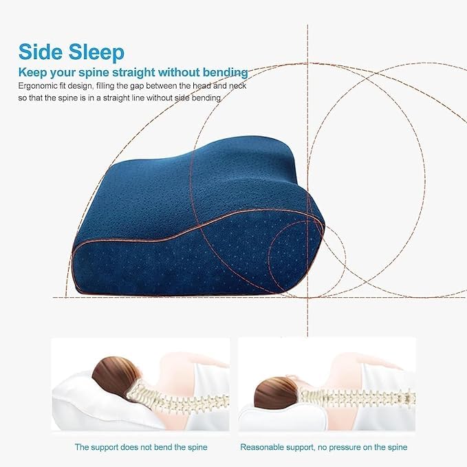MASHUR FAB Orthopedic Pillow Memory Foam Pillow Slow Rebound Neck Pillow Ergonomic Pillow Butterfly Shaped Memory Relaxing Cervical Memory SF02 Velvet Blue - Image 3