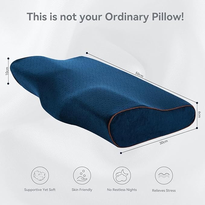 MASHUR FAB Orthopedic Pillow Memory Foam Pillow Slow Rebound Neck Pillow Ergonomic Pillow Butterfly Shaped Memory Relaxing Cervical Memory SF02 Velvet Blue - Image 4